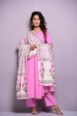 Pink plain cotton kurta sets 1