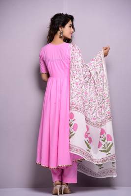 Pink plain cotton kurta sets 3