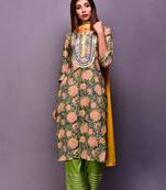 Green printed cotton kurta sets