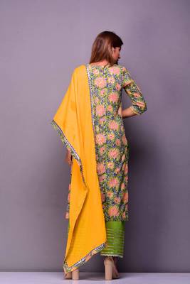 Green printed cotton kurta sets 3