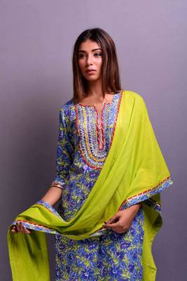 Blue printed cotton kurta sets 2