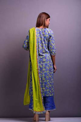 Blue printed cotton kurta sets 3
