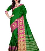 Green woven cotton silk saree with blouse