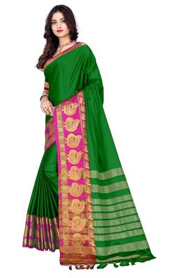 Green woven cotton silk saree with blouse 2
