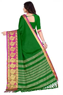 Green woven cotton silk saree with blouse 3