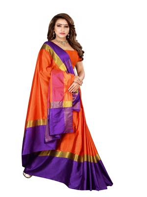 Orange Plain Art Silk Saree With Blouse 1