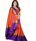 Orange Plain Art Silk Saree With Blouse