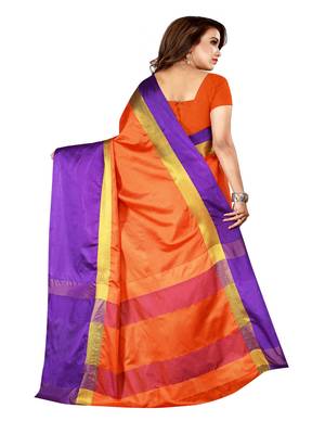 Orange Plain Art Silk Saree With Blouse 2