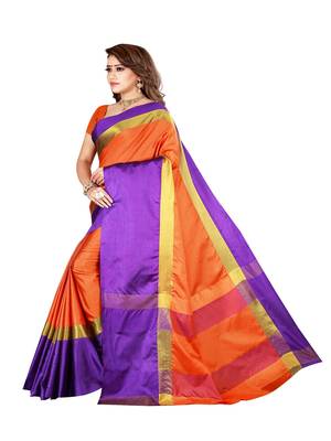 Orange Plain Art Silk Saree With Blouse 3