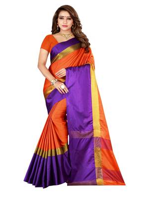 Orange Plain Art Silk Saree With Blouse 4