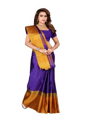 Purple Plain Art Silk Saree With Blouse 1