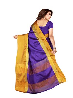 Purple Plain Art Silk Saree With Blouse 2