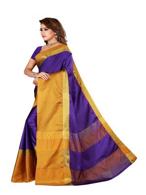 Purple Plain Art Silk Saree With Blouse 3