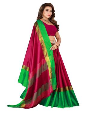 Baby Pink Plain Art Silk Saree With Blouse 1