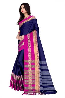 Blue woven cotton silk saree with blouse 2