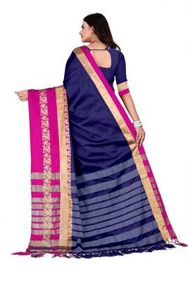 Blue woven cotton silk saree with blouse 3