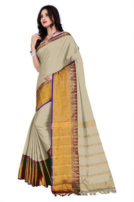 Cream woven cotton silk saree with blouse 2