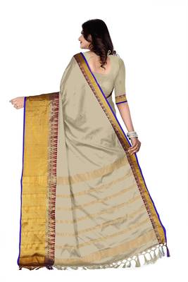Cream woven cotton silk saree with blouse 3