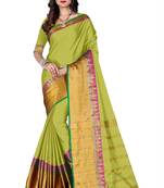 Light green woven cotton silk saree with blouse