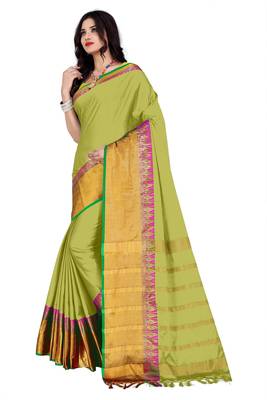 Light green woven cotton silk saree with blouse 2