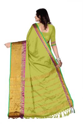 Light green woven cotton silk saree with blouse 3