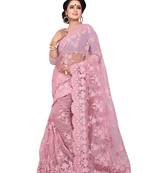 Light pink embroidered net saree with blouse