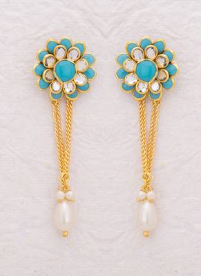 Floral Drop Earrings with Blue Gems 1
