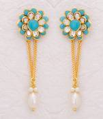 Floral Drop Earrings with Blue Gems