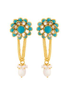 Floral Drop Earrings with Blue Gems 2