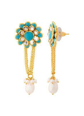 Floral Drop Earrings with Blue Gems 3