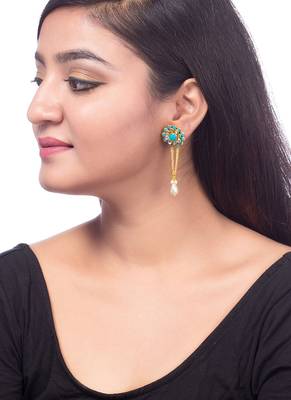 Floral Drop Earrings with Blue Gems 4