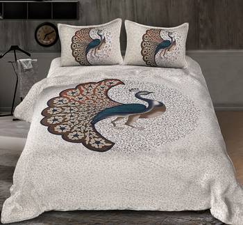 multi-colored printed cotton Double bed sheet with two pillow cover 1