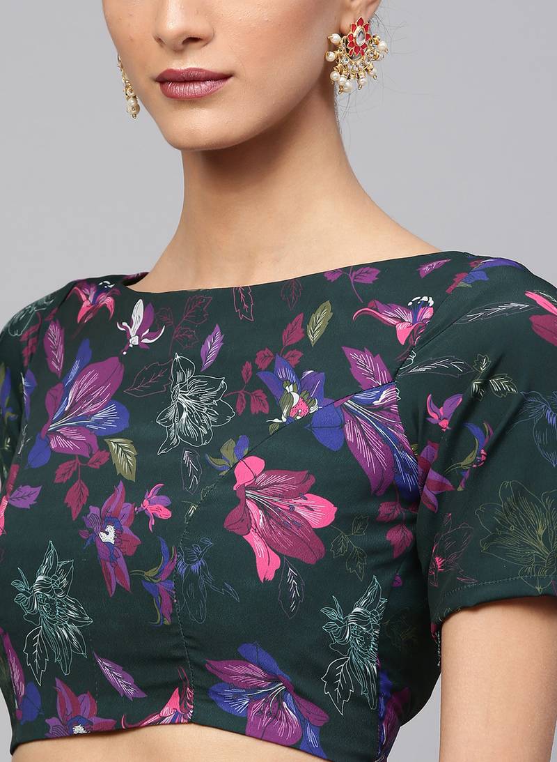 Inddus Pink Georgette Solid Ruffle Saree