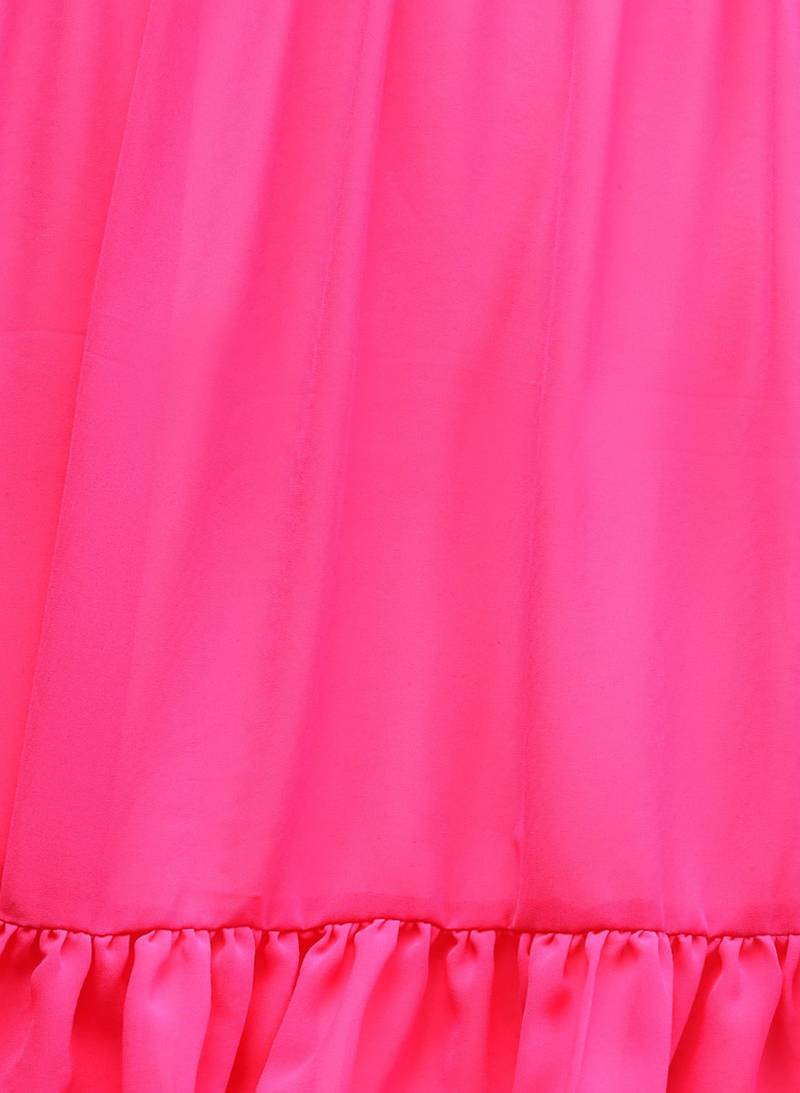 Inddus Pink Georgette Solid Ruffle Saree