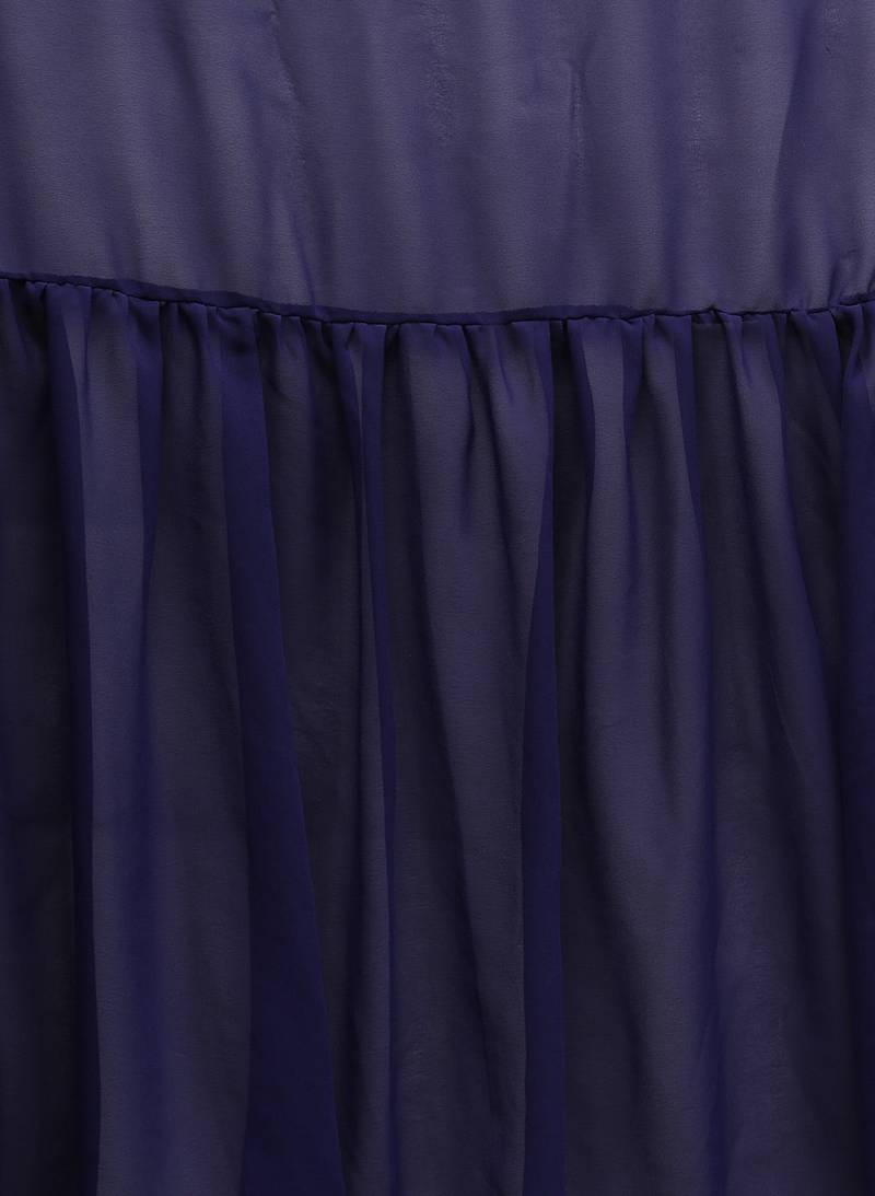 Inddus Navy Blue Georgette Solid Ruffle Saree