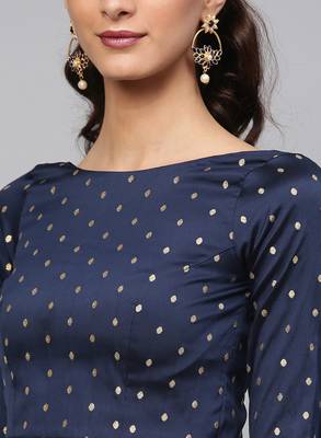 Inddus Navy Blue Georgette Solid Ruffle Saree 4