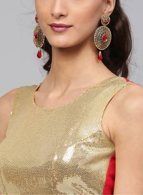 Inddus Red Georgette Solid Ruffle Saree 3