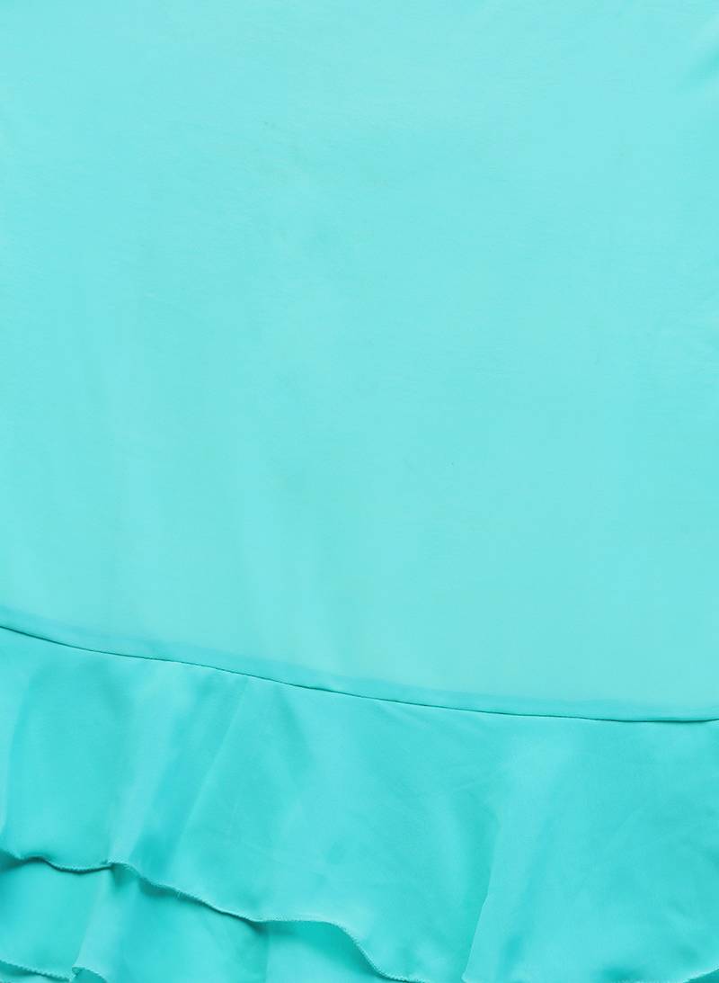Inddus Sky Blue Georgette Solid Ruffle Saree