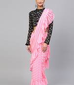 Inddus Pink Georgette Striped Ruffle Saree
