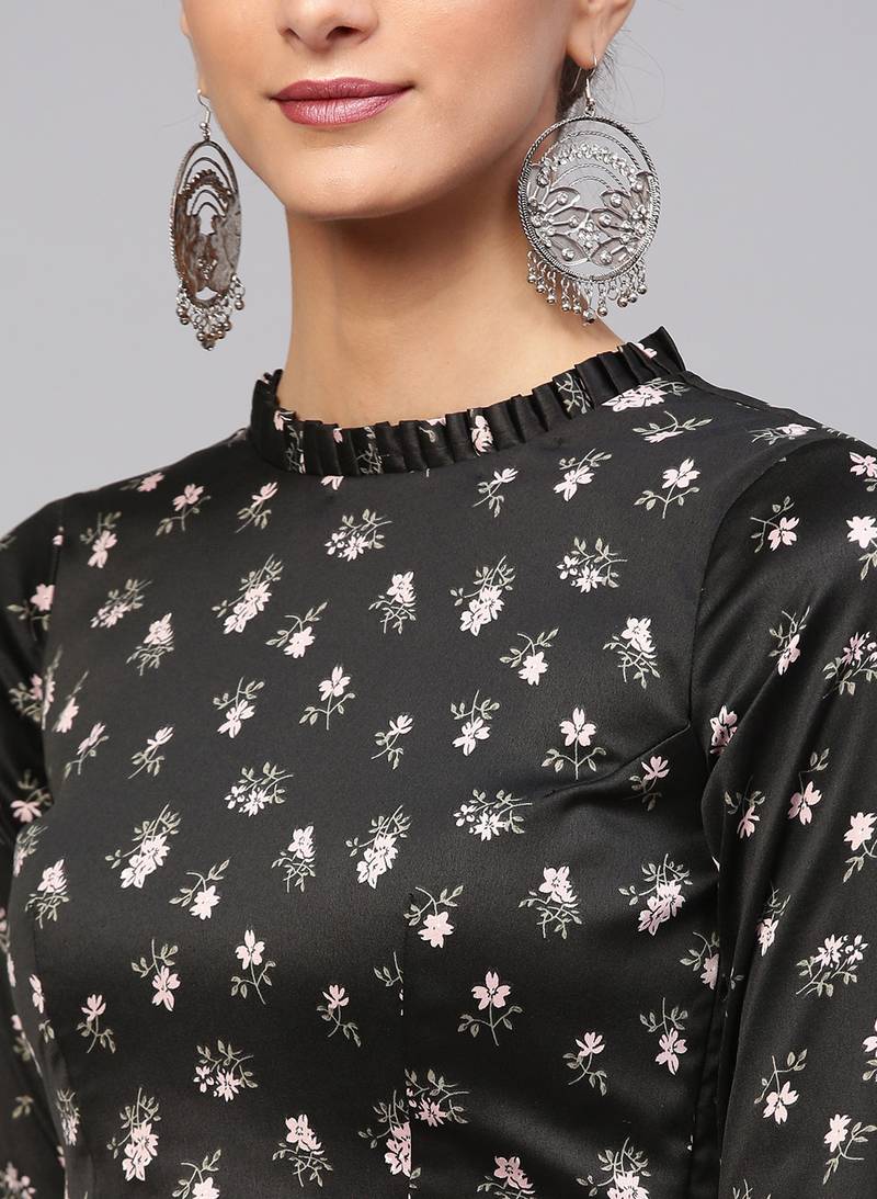 Inddus Pink Georgette Striped Ruffle Saree