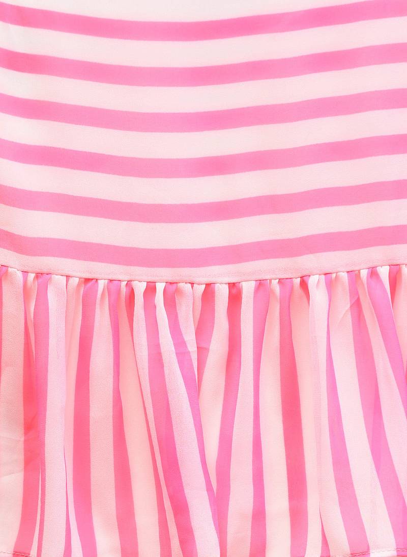 Inddus Pink Georgette Striped Ruffle Saree