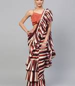 Inddus Multicolor Crepe Printed Ruffle Saree