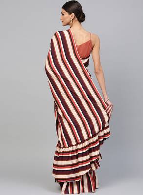 Inddus Multicolor Crepe Printed Ruffle Saree 2