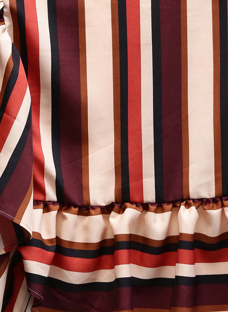 Inddus Multicolor Crepe Printed Ruffle Saree