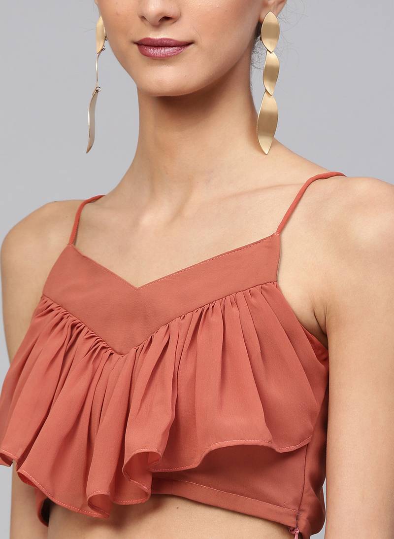 Inddus Multicolor Crepe Printed Ruffle Saree