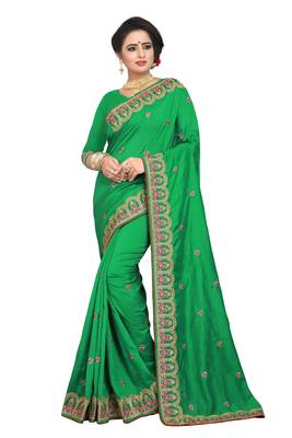 Green Embroidered Art Silk Saree With Blouse 1