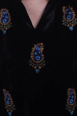 Black Embroidered Velvet Kurti 5