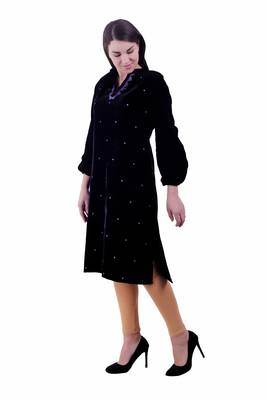 Black Embroidered Velvet Kurti 3