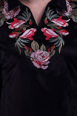 Black Embroidered Velvet Kurti 5