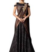 Copper Printed Jacquard Saree With Blouse